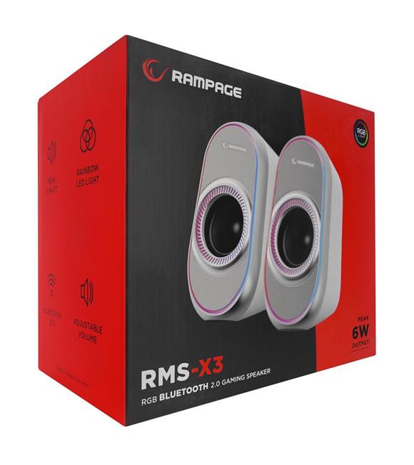 Rampage RMS-X3 2.0 6W Bluetooth Özellikli Beyaz Multimedia RGB Işıklı Gaming USB Speaker