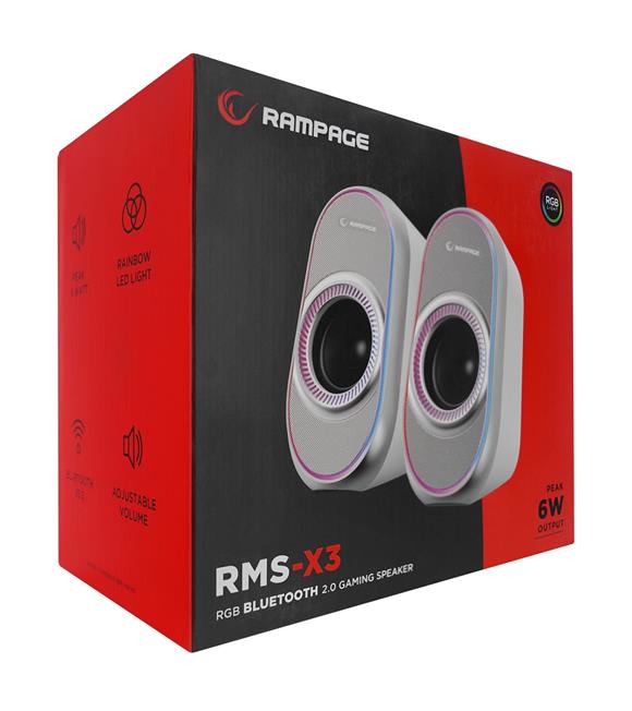 Rampage RMS-X3 2.0 6W Bluetooth Özellikli Beyaz Multimedia RGB Işıklı Gaming USB Speaker