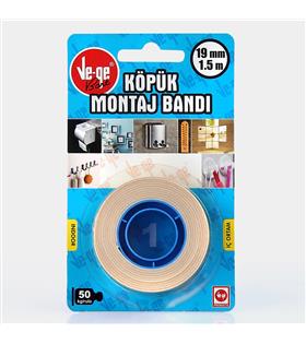 Vege Çift Taraflı Köpük Bant 19 MM x 1,5 Mt (1)