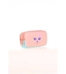 Kaukko Kalem Çantası Kıds 3 Bölmeli Cute Face Cat L8142