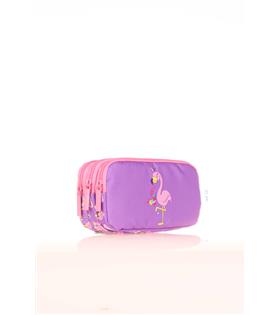 Kaukko Kalem Çantası Kıds 3 Bölmeli Aynalı-Taşlı Flamıngo L8137