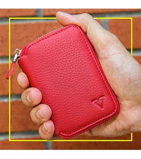 Rich Smith Mini Fermuarlı Cüzdan Hakiki Gerçek Deri 10607 Mat Kırmızı