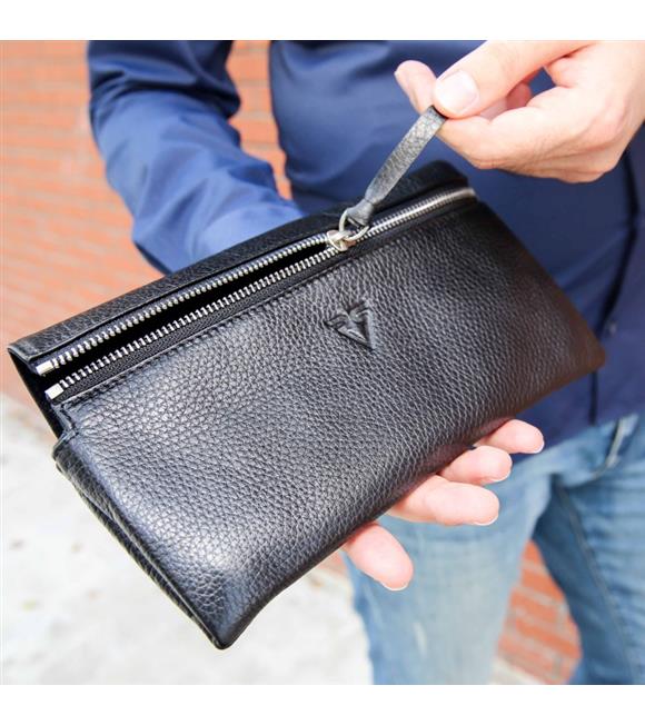 Rich Smith Gerçek Deri Mini Clutch El Çantası Pullers 5530 Parlak Arsel Siyah