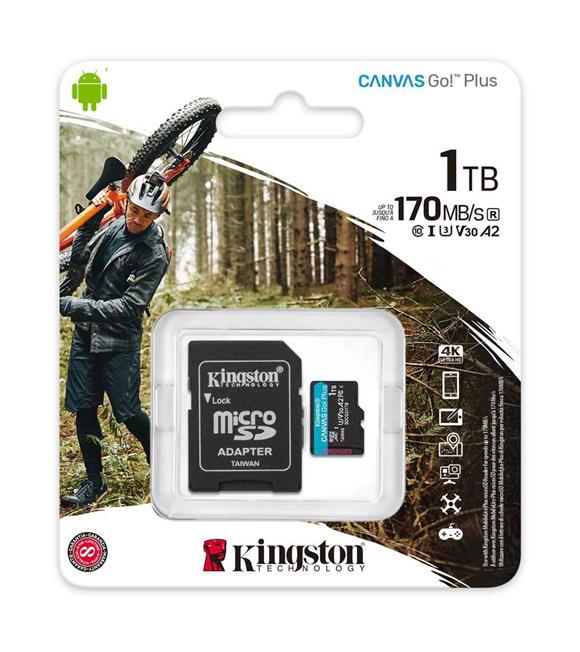 Kingston SDCG3-1TB 1TB microSDXC Canvas Go Plus 170R A2 U3 V30 Card + ADP Hafıza Kartı