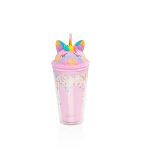 Vagonlife VGN041 450ml Pipetli Plastik Unicorn Bardak Pembe Mataralar