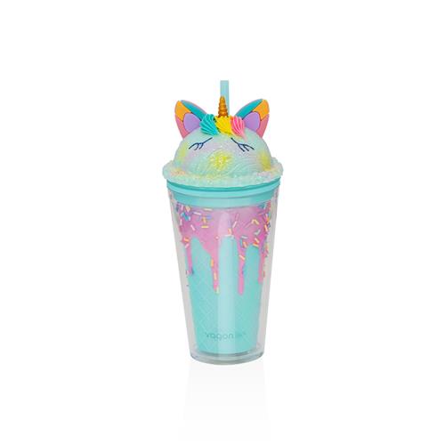 Vagonlife VGN041 450ml Pipetli Plastik Unicorn Bardak Yeşil Okula Dönüş Kampanyası Mataralar