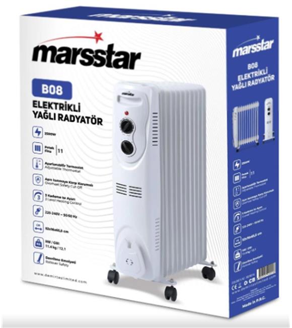 Marsstar B-08 11 Dilim Yağlı Radyatör 3 Kademe Isı ayarı 2500w Kategori Dışı