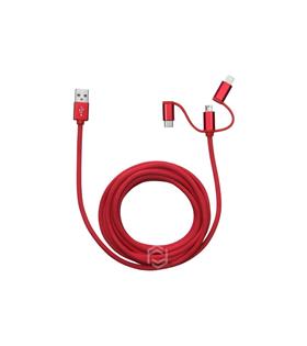 Frisby FA-7558UC 3mt Örgülü USB Data - Şarj Kablo 3in1 (iOS-Android-Type-C) Kırmızı