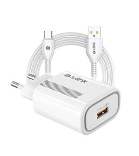 S-link SL-EC40T Type-C Kablolu 5V 2400MA Beyaz Ev Şarj Adaptörü