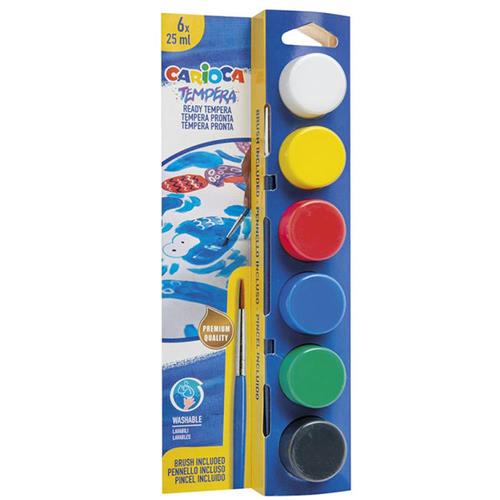 Carioca Tempera Sulu Boya Süper Yıkanabilir Fırçalı 25 ML 6 Renk 40433 Okula Dönüş Kampanyası Boya Gereçleri