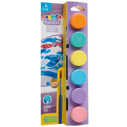 Carioca Tempera Sulu Boya Süper Yıkanabilir Fırçalı 25 ML 6 Renk Pastel 40485 Okula Dönüş Kampanyası Boya Gereçleri