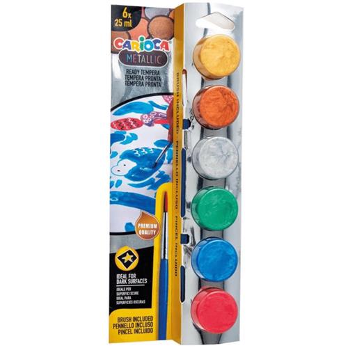 Carioca Tempera Sulu Boya Süper Yıkanabilir Fırçalı 25 ML 6 Renk Metalik 40426 Okula Dönüş Kampanyası Boya Gereçleri