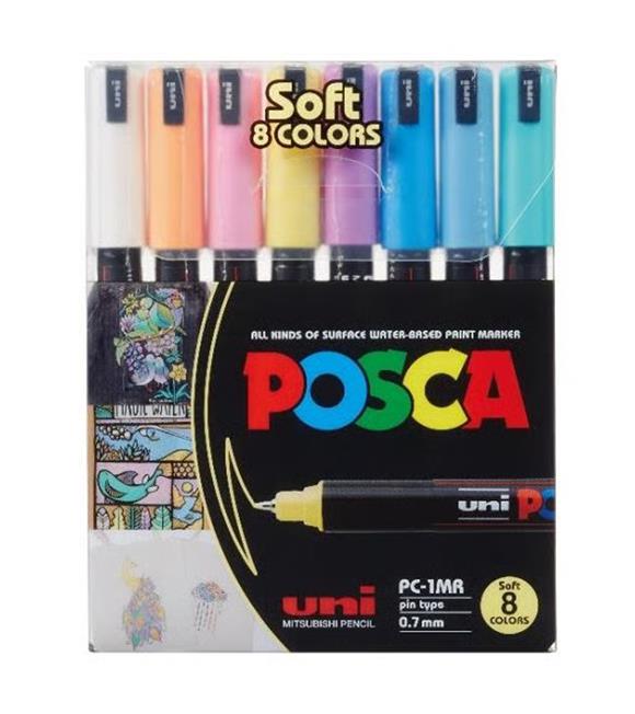 Uni-Ball Posca 0.7 Su Bazlı Poster Markörü Soft Renk 8 Li