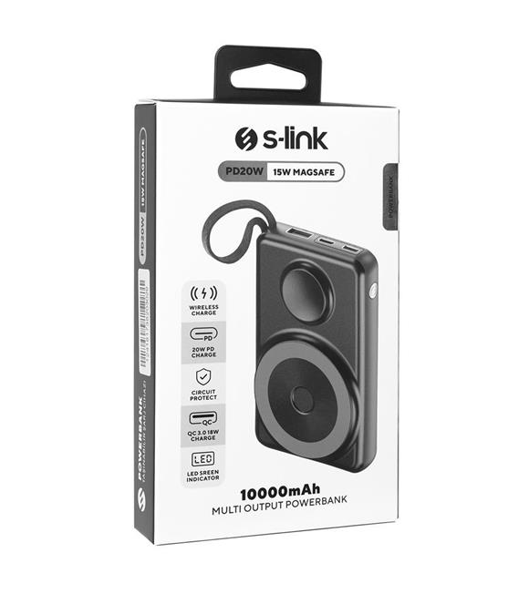 S-link M120 Siyah 10000mAh PD20W + QC3.0 18W 15W Magsafe + Watch LCD Taşnblr Pil Powerbank