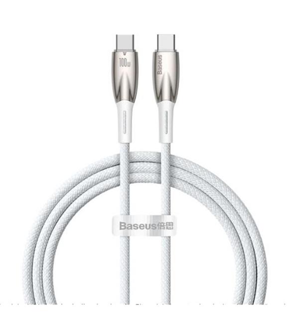 Baseus Glimmer Series CADH000702 1mt 100w Beyaz PD Type-C To Type-C Şarj Kablosu Örgülü