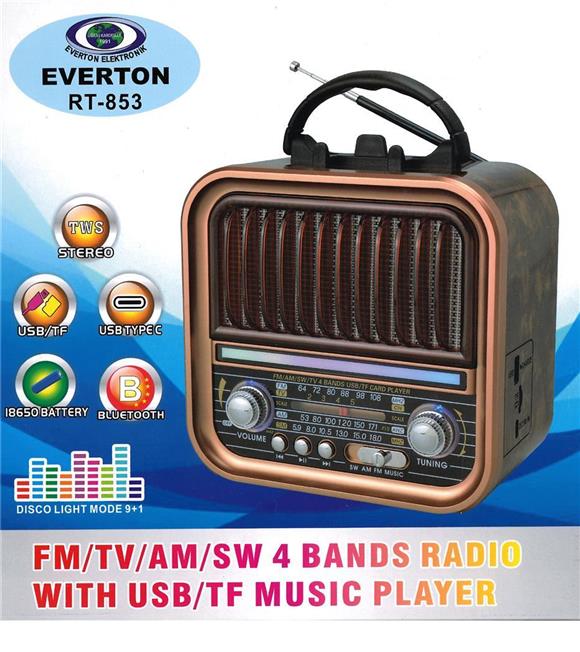 Everton Rt-853 Bluetooth Fm-Usb-Tf-Aux Şarjlı Nostaljik Radyo