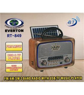 Everton Rt-849  Bluetooth Fm-Usb-Tf-Aux Şarjlı Nostaljik Radyo Güneş Panelli