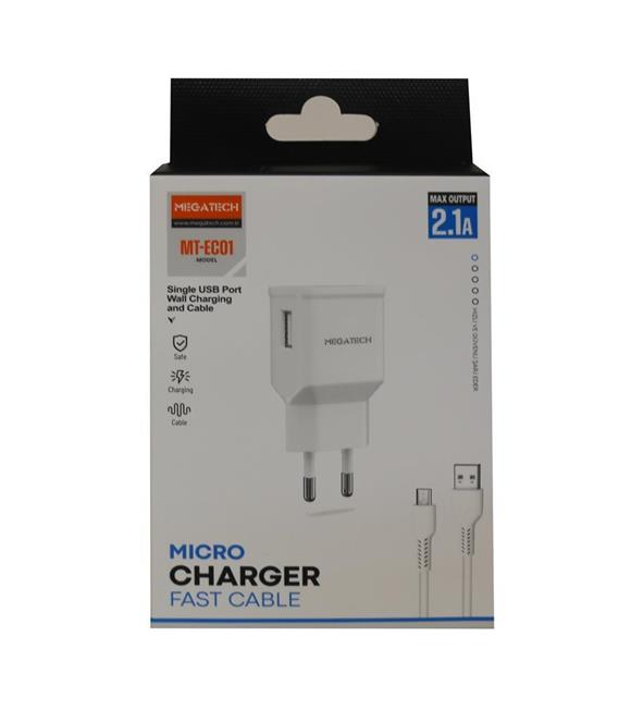 Megatech- EC01 2.1A Ev Şarj+ Micro Kablo Hızlı Şarj