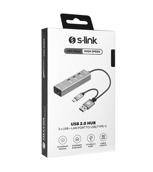 S-link SW-U222 10-100Mbps Type-C & USB 2.0 Usb Ethernet Adaptör_1