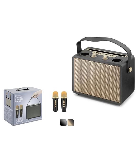 Hadron 530M Gold Bluetooth Karaoke 2 Mikrofonlu Speaker10W 240-120-190MM
