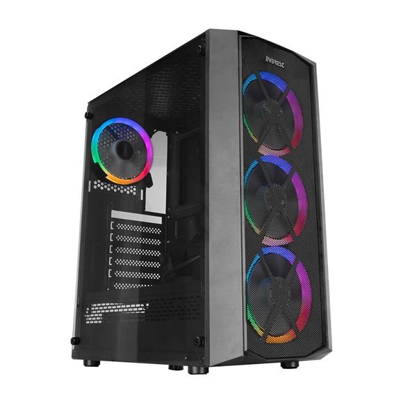 Everest FLAT MESH 4-12cm RGB Fan Tempered Camlı ATX Mid-T Gaming Oyuncu Kasası