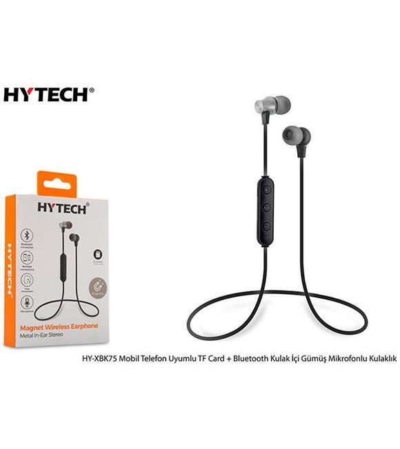 Hytech HY-XBK75 Mobil Telefon Uyumlu TF Card + Bluetooth Kulalk İçi Gümüş Mikrofonlu Kulaklık