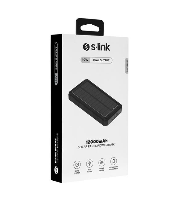 S-link P120 12000mAh PRM 2-USB+Type-C Siyah Taşınabilir Pil Şarj Cihazı Powerbank