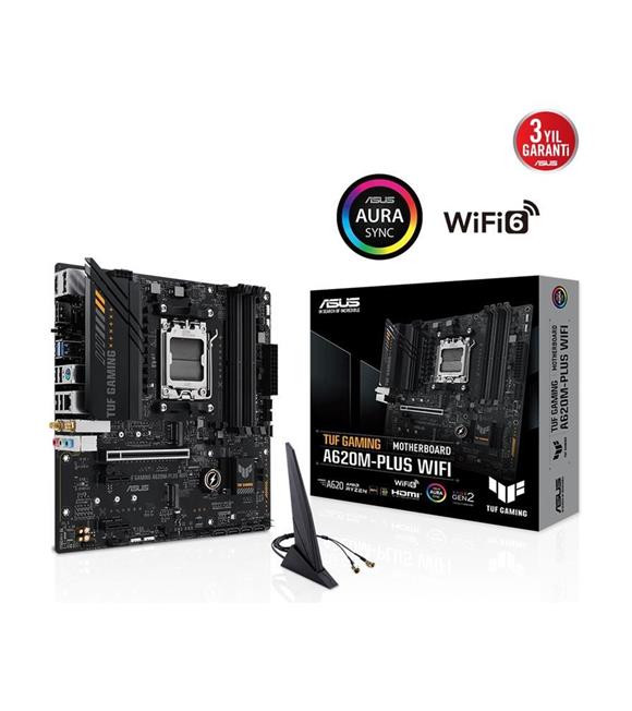 Asus Tuf Gamıng A620M-Plus Wıfı Amd A620 Am5 Ddr5 6400 Aura Rgb 2.5Gbit Lan Matx Anakart