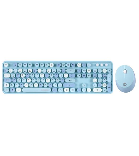 Everest ROUND KM-6282 Renkli Tuşlu Mavi Kablosuz Q Multimedia Klavye + Mouse Set
