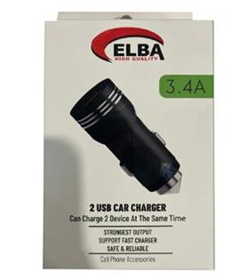 Elba ELB29 3.4 Siyah 2usb Metal Araç Çakmaklık Şarj Aleti Hızlı Şarj