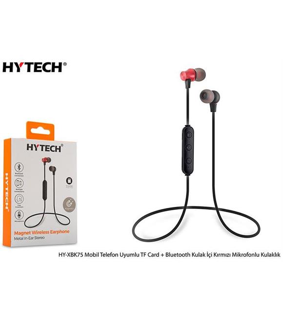 Hytech HY-XBK75 Mobil Telefon Uyumlu TF Card + Bluetooth Kulalk İçi Kırmızı Mikrofonlu Kulaklık