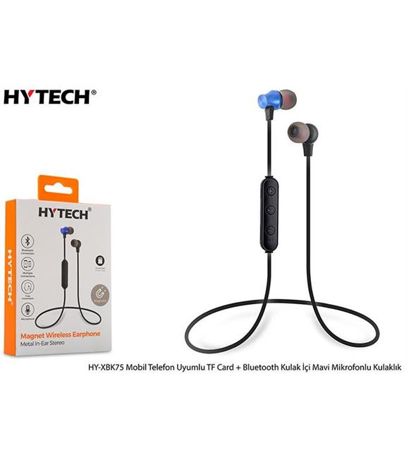 Hytech HY-XBK75 Mobil Telefon Uyumlu TF Card + Bluetooth Kulalk İçi Mavi Mikrofonlu Kulaklık
