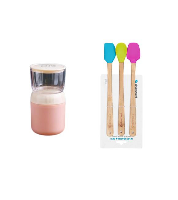 Vagonlife XC-557 700ml Pembe Çelik Saklama Kabı + Silver Crest SPT-03 3 Lu 26CM Silikon Bambu Spatula
