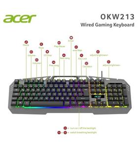 Acer OKW213 Gri RGB Rainbow Backlit Gaming Keyboard Rainbow (Kablo Uzunluğu 1,5mt)