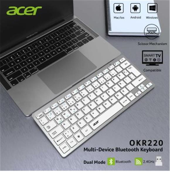 Acer OKR220 Beyaz MultiDevice Dual Mode 2.4GHZ Bluetooth Klavye (Smart Tv)(Android)_1