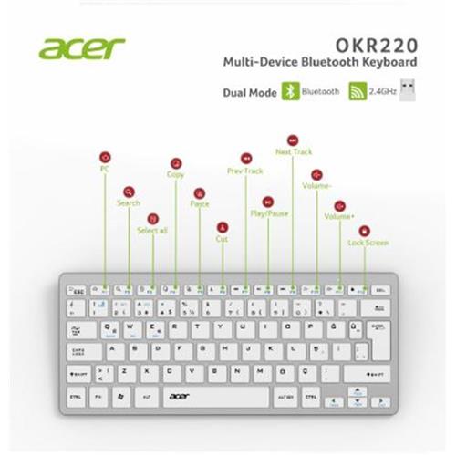 Acer OKR220 Beyaz MultiDevice Dual Mode 2.4GHZ Bluetooth Klavye (Smart Tv)(Android) Ofis Çevre Birimleri