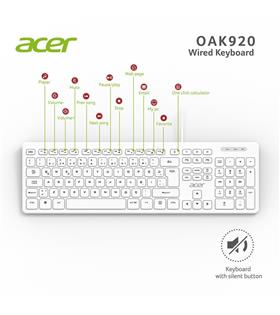 Acer OAK920 Q Usb Beyaz 1.8mt Kablolu Klavye-Tek Tuş Hesap Makinalı (Sessiz Tuş)
