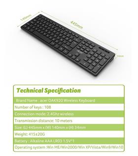 Acer OAK-920 Siyah Kablosuz Klavye 2.4Ghz Caps Lock (Smart Tv- Wifi)