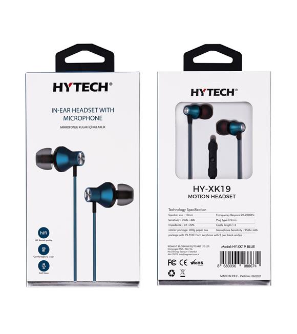 Hytech Hy-XK19 Mavi Telefon Uyumlu Kulak İçi Mikronlu Kulaklık