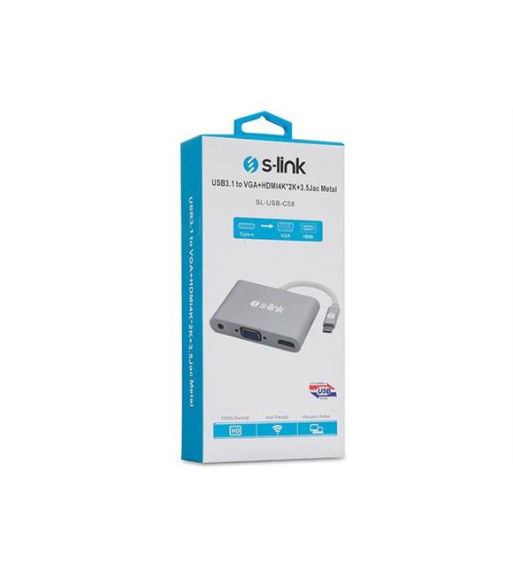 S-link SL-USB-C58 USB3.1 Metal to VGA+HDMI4K-2K+3.