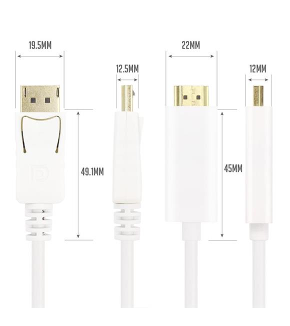 Vcom CG605L-1.8 Beyaz 1.8MT Display Port Erkek To Hdmi Erkek Kablo