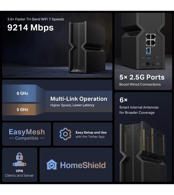 Tp-Link Archer BE550 Tri Bant Wifi 7 Kablosuz Router BE9300