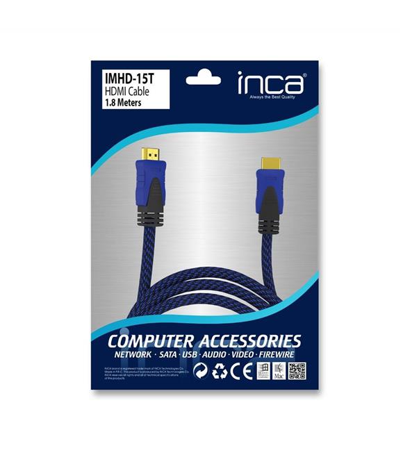Inca IMHD-15T 1,8Mt Örgülü 1,4 V 3D HDMI Kablo Örgülü 4K@30Hz 2160P Altın Uç Parazit Koruma