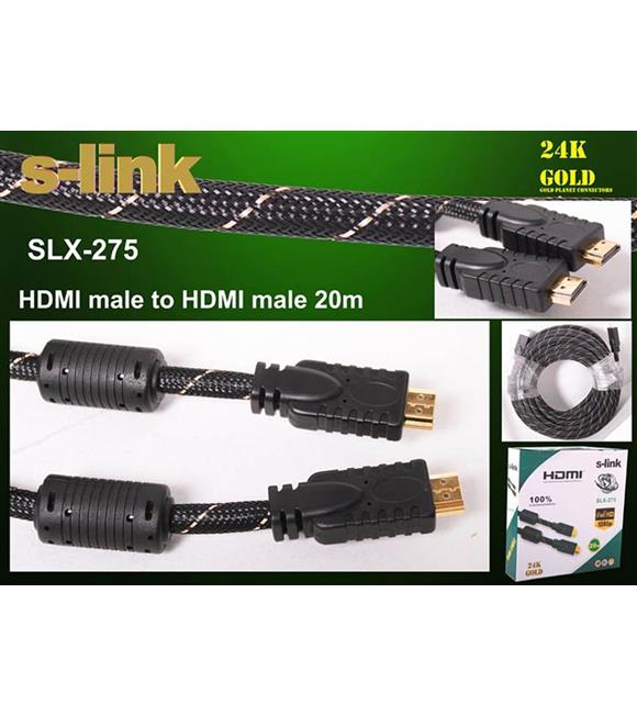 S-link SLX-275 20mt hdmı-m-hdmı-m 1.4 Versiyon 3d Gold Kılıflı Kablo