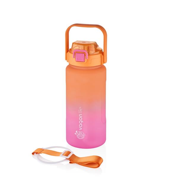 Vagonlife VGN2213-T 1500ml Turuncu Pembe Tritan Motivasyon Matarası