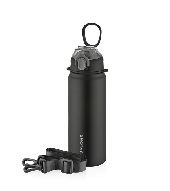 Shotay ST-8228 750ml Siyah Pipetli Şeffaf Kapaklı Çelik Termos