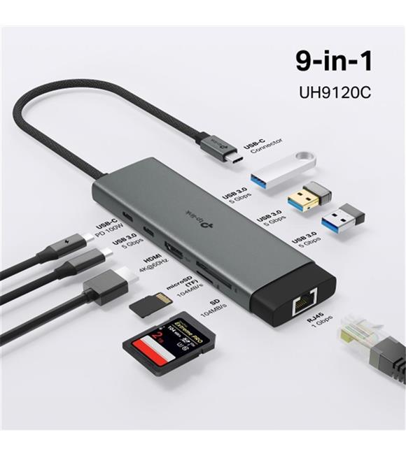 Tp-Link UH9120C USB Type C Docking Station 9 Port ( USB-C PD + USB C + USB 3.0 X3 + Kart Okuyucu )