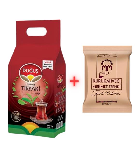 Doğuş Karadeniz Tiryaki Siyah Çay 5000 gr - Mehmet Efendi Türk Kahvesi 100 Gr Hediye