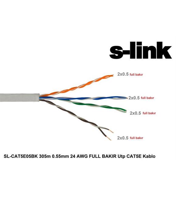S-Link SL-CAT5E05BK 305m 0.5mm 24 AWG Full Bakır UTP CAT5E Kablo