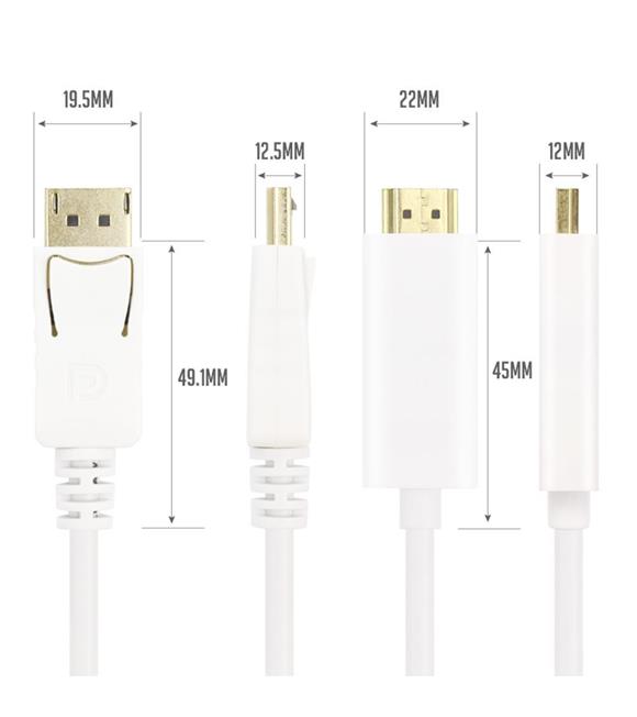Vcom CG605L-3.0 Beyaz 3.0MT Display Port Erkek To Hdmi Erkek Kablo